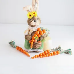 Party Decoration 2024 Easter Day Carrot Wood Bead Shaped DIY Wooden String Happy Decor For Home Kids Gift