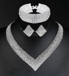 Jewellery Sets Womens silver gold plated bling Bride elegant shiny Rhinestone earrings necklace bracelet5988232