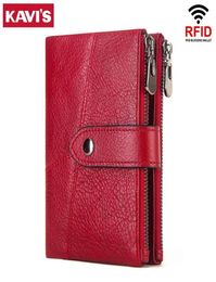 KAVIS Genuine Cow Leather Women Wallets Pocket Ladies Female Purse Clutch Small Wallet Short Card Holder Girls Fashion Red Color5972347