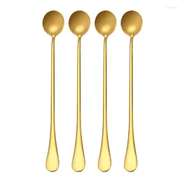 Spoons 4 Pcs/Set Creative Ice 304 Stainless Steel Golden Long Handle Honey Dipper Mixing Coffee Cocktail Stick Spoon Dropshiping