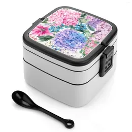 Dinnerware Summer Watercolour Vintage Blooming And Garden Flowers Bento Box Lunch Thermal Container 2 Layer Healthy Flower