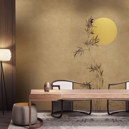 Chinese classical elegant wallpaper ink bamboo moon living room background wall cloth wall cloth study bedroom tearoom mural