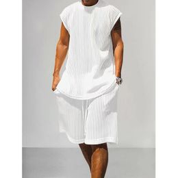 Mens casual fashion sports knit set sexy sleeveless vest hip-hop O-neck vest topshorts two-piece mens clothing set 240508