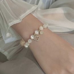 Bangle Kirykle Natural Crystal Bracelet for Women White Opal Stone Pearl Fashion Lucky Four-leaf Clover Womens Jewellery Bangles Gift