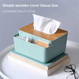 Tissue Boxes Napkins Multi functional plastic tissue box with wooden lid napkin holder wet towel handle paper towel home kitchen decoration B240514