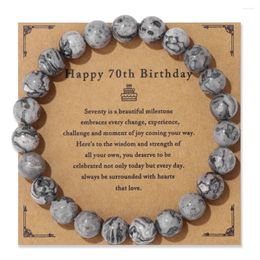 Strand Men Stone Bracelet With Card Birthday Gift Natural Map Hematite Carnelian Gem Stretch Bangle Wish Jewelry For Friends