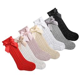 Kids Socks Baby girl long socks princess solid Colour cute bow spring and autumn thin mesh knee socksL2405