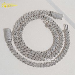 Factory wholesale price s925 sterling silver rhodium plated prong set d Colour vvs moissanite cuban link chain