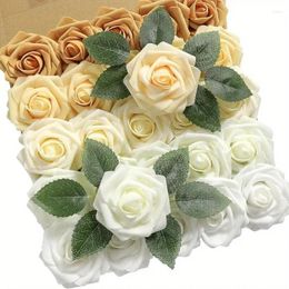 Decorative Flowers 25pcs Real Looking Shade Of Yellow Ombre Colours Foam Fake Roses With Stems For DIY Wedding Bouquets Bridal Shower