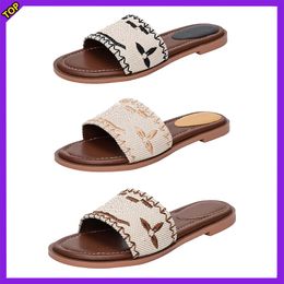 Embroidered Flat Sandals Women Luxury Designer Slipper Fashion Flip Flop Letter Slippers Summer Beach Slides Ladies Low Heel Shoes