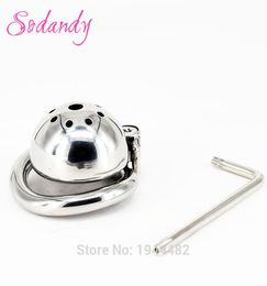 Sodandy 2018 Super Small Devices Stainless Steel Mens Cock Cage Metal Penis Locking Cock Ring Bondage Cbt Sex ToysT1908167798645