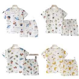 Pajamas New Summer Childrens Home Clothing Baby Underwear Set Thin Boys and Girls Two Piece d240515