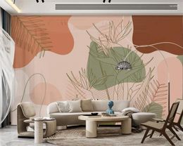 Wallpapers 3d Wallpaper Nordic Line Drawing Plant Leaf Background Wall Custom Mural Living Room Sofa Abstract Happy Decorative Painting