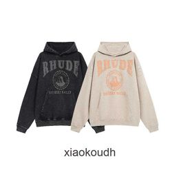 Rhude High end designer Hoodies for mens letter printed hoodie high street trendy casual versatile couple hoodie With 1:1 original labels