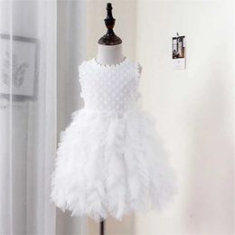 Girl's Dresses White lace cute girl princess dress fluffy cake dress girl childrens wedding party birthday Tutu dress summer sleeveless vest d240515