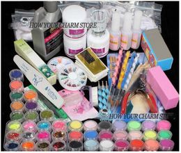 Whole Whole Professional 42 Acrylic Liquid Powder Glitter Clipper Primer File Nail Art Tips Tool Brush Tool Set Kit7886774