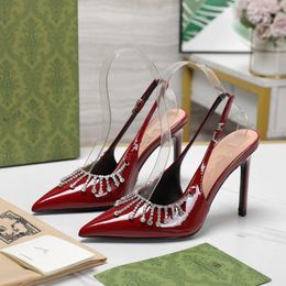 Designer Sandalen Schuhe für Damen Strassschnalle Pumps Patentleder