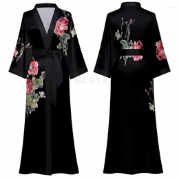 Home Clothing Spring Summer Sleepwear Women Long Robe Nightgown Sexy Print Flower Kimono Bathtobe Gown Loose Casual Satin Wear Nightdress