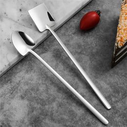 Spoons Stainless Steel Ice Cream Coffee Spoon Shovel Shape Tea Dessert Cake Long Handle Square Tableware Kitchen Tools