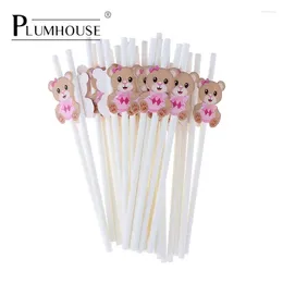 Party Decoration 30Pcs Bear Paper Straws Little Cutie White Brown Disposable Drinking For Baby Shower Decor