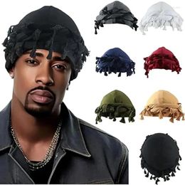 Ball Caps Retro Twist Wrap Men's Black Grey Turban Scarf Tie Boy's Hair Pullover Hat Fringe Edge Care Hip Hop