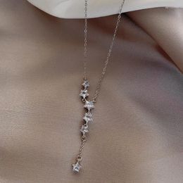Pendant Necklaces 925 Sterling Silver Star Necklace Sparkling Zircon Sky Tassel Collar Chain Women's Luxury Elegance Jewelry