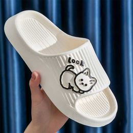 Slippers New Men Women Bathroom Shower Non-Slip Lovely Cat Cartoon Flip-Flops Beach Sandals Slides Soft Sole Shoe H240514