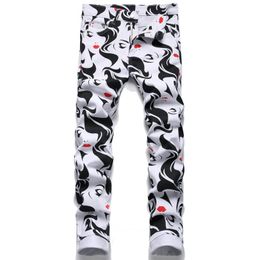 Men's Jeans European And American Digital Printing Mens Painted Skinny Pants Hip Hop Casual Stretch Denim Trousers