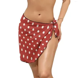 Retro Polka Dots Chiffon Beach Bikini Cover Up Red And White Cover-Ups Women Graphic Wrap Skirts Sexy Swimsuit Present