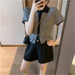 Women's Knits Temperament Small Fragrant Wind Match POLO Collar Short Sleeve Cardigan Summer Loose Thin Ice Silk Half Sweater