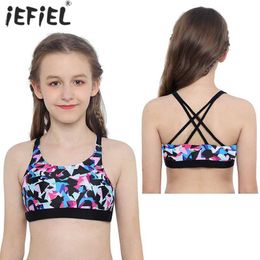 Camisole Girl Tank Top U Neck Printed Crop Top Dance Stage Performance Gym Exercise Yoga Exercise Sleeveless Childrens Sports TopL2405