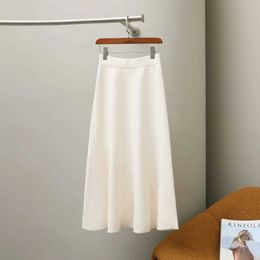 Skirts 2023 New Women Knitted A-Line White Skirts Stretch High Waist Women Long Skirts Saia Faldas Femme Strtwear Y240513