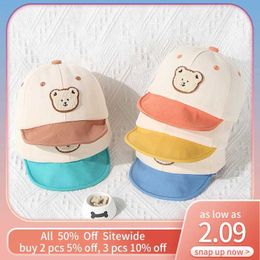 Caps Hats Cute Bear Baby Peaked Cap Cartoon Toddler Soft Edge Baseball Hat Fashion Casual Infant Bonnet Outdoor Sun Visors Korean Bebe Y240514