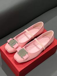 Famous Women Ballet Flats THE ROW ELASTIC Sandals Italy Classic Bowtie Button Embellished Square Toes Pink Napa Leather Designer Ballerinas Dance Sandal Box EU 35- 40