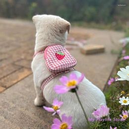Dog Collars Sweet Embroidery Pattern Leash Bag Functional Pet Collar Harness Fruit Puppy Kitten Traction Halter Outdoor Walking Pug