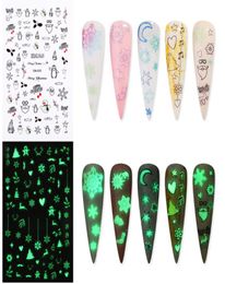 Stickers Decals 1 Sheet 3D Luminous Nail Self Adhesive Water Transfer Christmas Art Snowflake Flame Manicure8094097