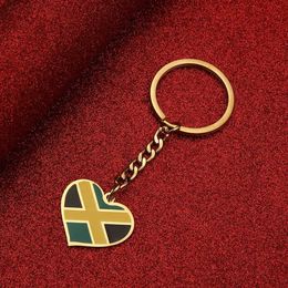 Keychains Lanyards Stainless Steel Jamaica Heart Map Flag Jewellery Jamaican Keychain Y240510