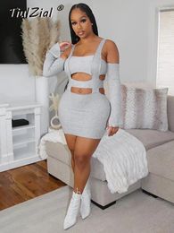 Casual Dresses TiulZial Camisole Hollow Out Backless Knitting Strapless Women Fashion Off The Shoulder Sexy Mini Clubwear Year 2024