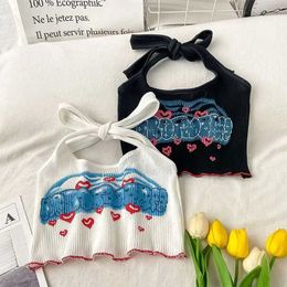 Vest Baby Girls Summer Tank Top Korean Hanging Neck Pendant Malt Top Hip Hop Street Dance Childrens Clothing Preschool 2 to 10 YearsL2405