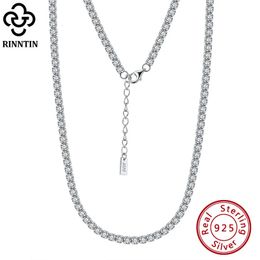 Rinntin Solid 925 Sterling Silver Womens Tennis Necklace Sparkling Round Cubic Zirconia for Women Neck Chain Jewelry SC45 240515