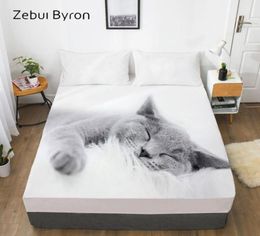 3D Fitted SheetBed Sheet With Elastic QueenKingCustomMattress Cover 180150200160x200 Animal pet Lazy cat 2011133363577