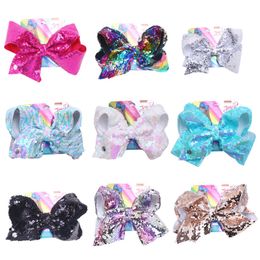 Kids Hair Clips jojo Hair Accessories 8-inch Imitation diamond double-sided color sequin with card children's hair clip bow headwear girl's hairpins