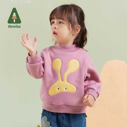 Pullover Amila Baby Hoodie 2023 Winter New Multi Colored Turtle Neck Wool Embroidered Cute Baby ClothingL240502