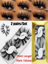 ePacket 2 Pairs Long Thick 25MM Lashes 5D Mink Hair False Eyelashes Dramatic Wispy Fluffy Full Strip Lashes Handmad 6662320554