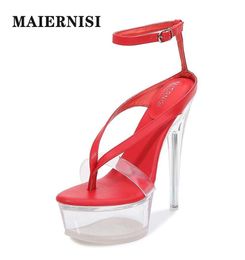 Sandals Stripper Heels Red Party Shoes For Women Stiletto Heel Transparent Female Clear High Platform Flip Flops5366515