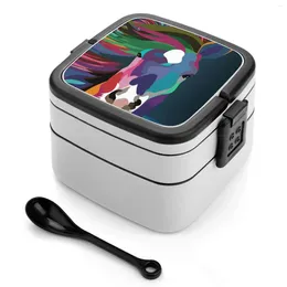 Dinnerware Horse Running Double Layer Bento Box Salad Portable Picnic Wpap Art Wild Animal Abstract Modern