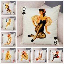 Pillow Vintage Poker Sexy Poster Girl Cover Pillowcase Decor Lady Case Super Soft Short Plush For Sofa Car Home 45x45cm