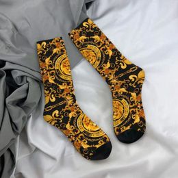 Men's Socks Happy Funny Male Men Golden Lion And Damask Ornament Luxury Sock Polyester Skateboard Women Spring Autumn Winter