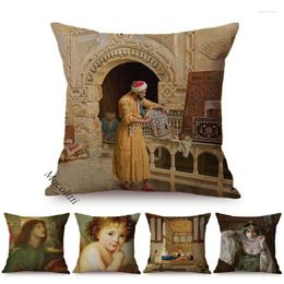 Pillow World Famous Oil Painting Pattern Sofa Throw Case Cute Angel Virgin Mary Portrait Art Square Cover Chair Cojines