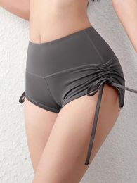 Women's Shorts Fashion Fitness Wear Side Drawstring Bandage Yoga High Waist Hip Lift Exercise